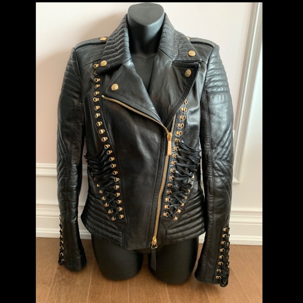 Just Cavalli lace up leather Moro jacket - Picture 1 of 8